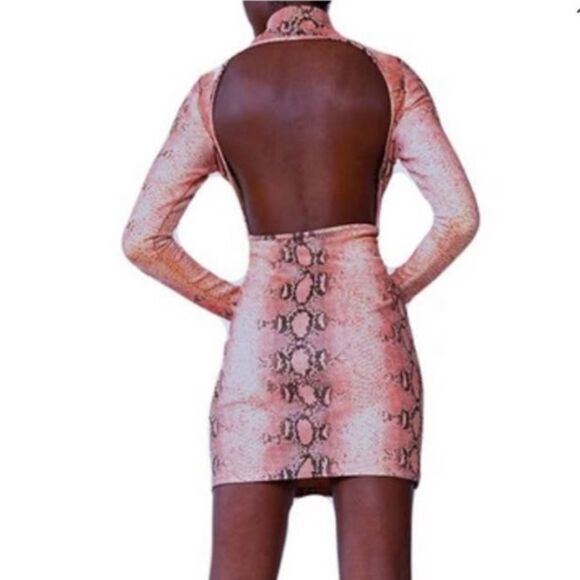 O'dolly Dearest Snake Print Long Sleeve Bodycon Minidress - Picture 2 of 9